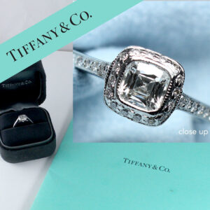 Tiffany & Co. Legacy 0.41CT Cushion Modified Brilliant Platinum Ring with Box & Papers