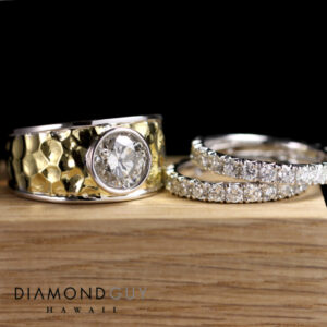 Signature Diamond Guy Men's Design: Men's Bezel Hammer Engagement Ring & Band set