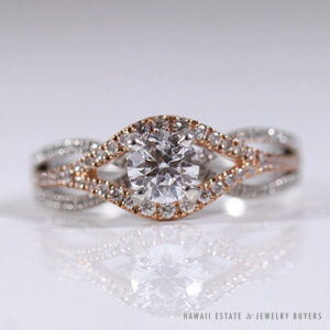 0.64CT Scot Kay Round Brilliant Two Tone Rose & White Gold Engagement Ring Size 8.25