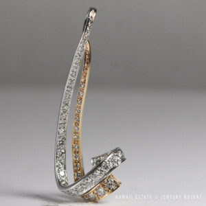 1.20CTW Diamond Yellow Gold White Gold Two Tone 14K Ribbon Pendant