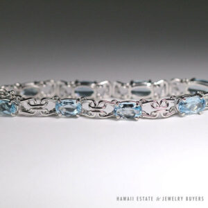 Aquamarine 18K White Gold Tennis Bracelet 6.5"