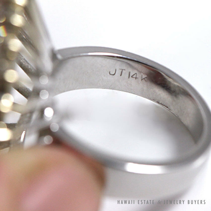 "Bronze" Mabe Pearl & Diamond Halo 14k White Gold Ring Size 7.25 - Image 7