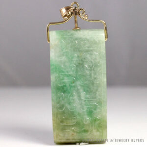 Antique Jadeite Jade Green Belt Piece with Removable 14K Yellow Gold Pendant