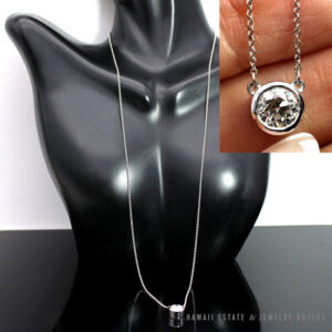 1.01CT I VS1 Old Euro Cut Round Diamond Bezel Set 14k White Gold Necklace 20"