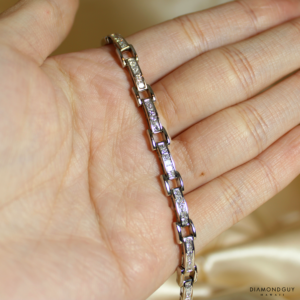 14.4g 14KWG 5.00ctw PRINCESS CUT DIAMOND STRAIGHT LINE BRACELET 7.5 INCHES