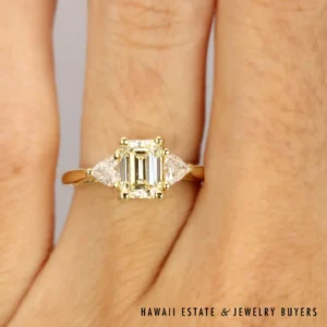 1.50ctw Diamond Engagement Emerald Cut and Trillion 18K Yellow Gold Ring Size 4