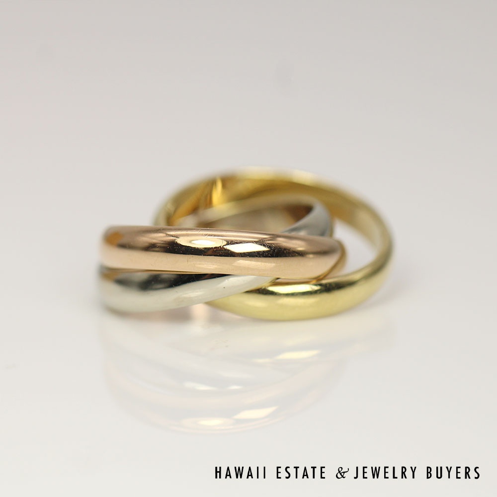 Authentic Cartier Trinity 3-Tone Gold Ring Size 50 - Diamond Guy