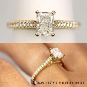 GIA 0.90CT Radiant Diamond 14K Yellow Gold Engagement Ring Size 6