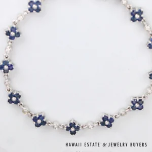 2.50ctw Sapphire 0.33ctw Diamond SI/GH 18K White Gold Bracelet Size 7.25
