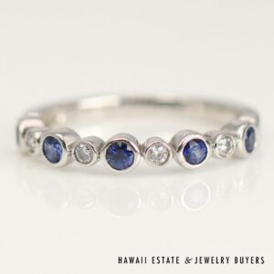 0.08ctw Diamond 0.25ctw Sapphire 14K White Gold Band Ring Size 5.5