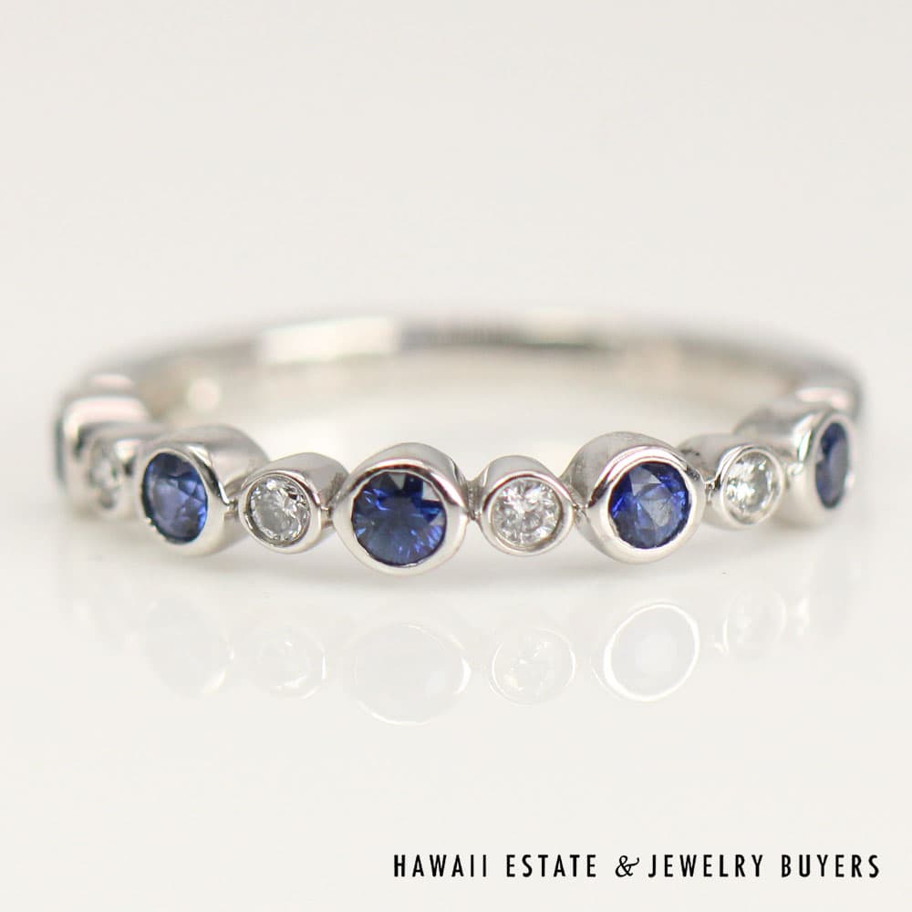 0.08ctw Diamond 0.25ctw Sapphire 14K White Gold Band Ring Size 5.5