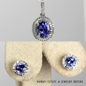2.50CTW Tanzanite & 0.66CTW Diamond 14K White Gold Pendant & Earring Set