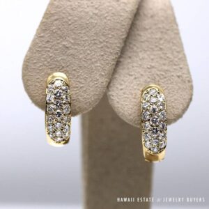 1.90CTW F VS Round Brilliant Diamond Pave 18K Yellow Gold Huggie Earrings