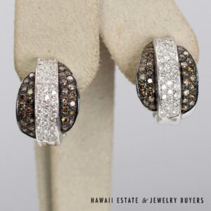 2ctw Chocolate & White Diamond Clip 18K White Gold Earrings