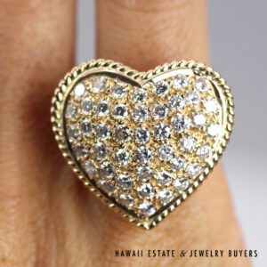 2ctw SI/GH Diamond Pave Heart Ring 18k Yellow Gold Size 5.5, 15.1g