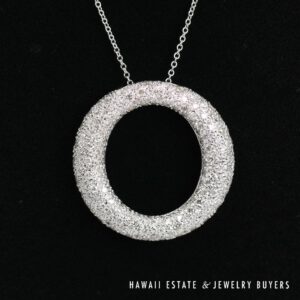 2ctw Diamond Pave Circle Pendant 18k White Gold 18" Rolo Chain, 9.4g