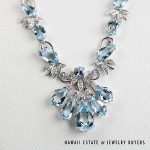 15ctw Aquamarine 0.25ctw Diamond 18k White Gold Necklace 15", 18g