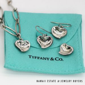 Tiffany&Co Elsa Peretti Full Heart Earrings/Bracelet/Pendant Set w/ Bag