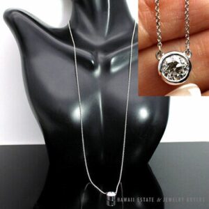 1.01CT I VS1 Old Euro Cut Round Diamond Bezel Set 14k White Gold Necklace 20"