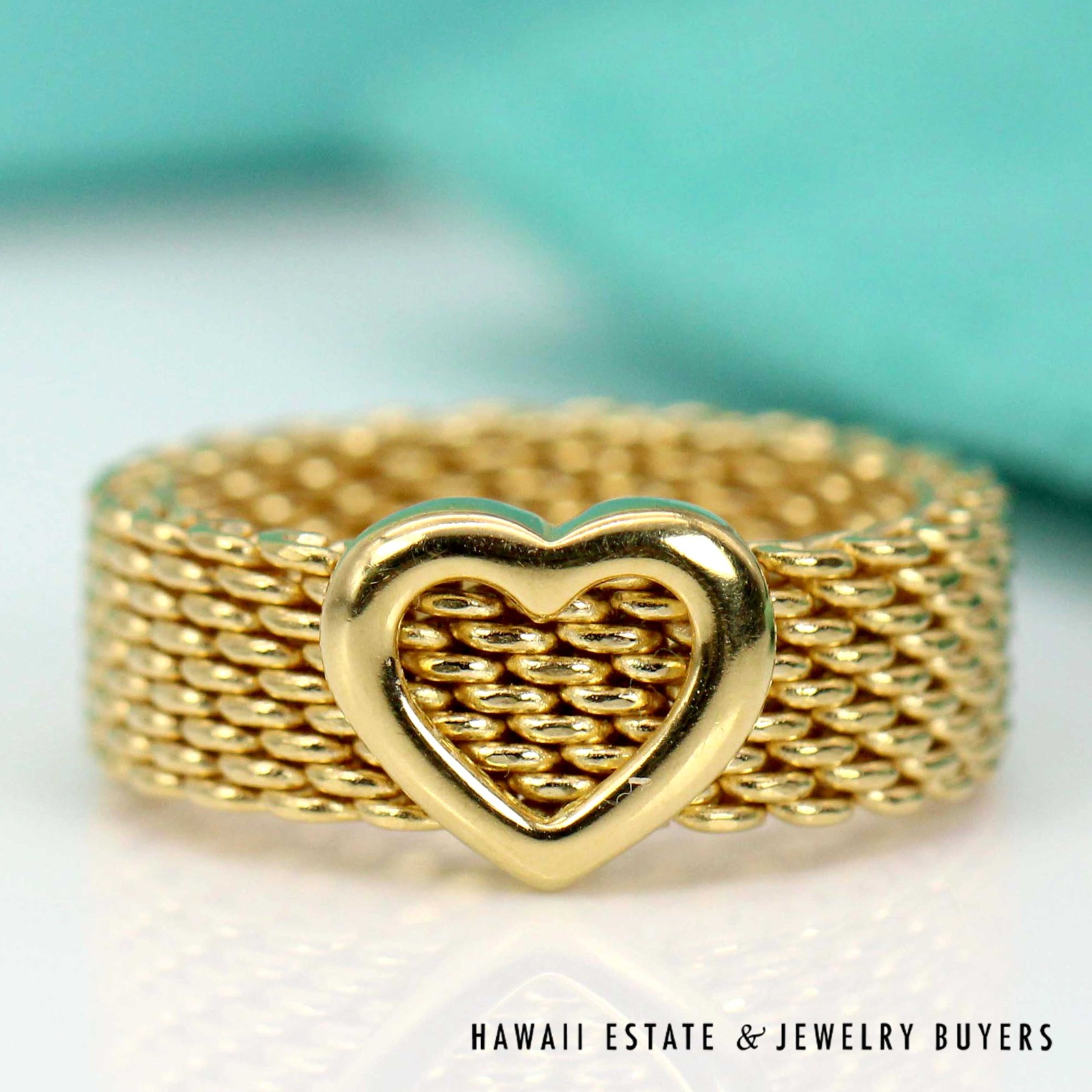 Tiffany & Co 7.3g 18KYG Somerset Mesh Heart Ring Size 5.5 with Box