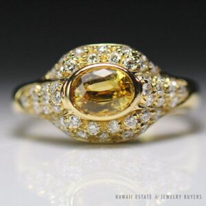 Natural Golden Yellow Sapphire & Pave Diamond 18k Yellow Gold Ring