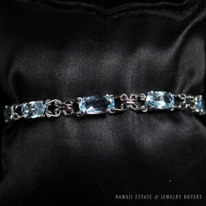 Aquamarine 18K White Gold Tennis Bracelet 6.5"