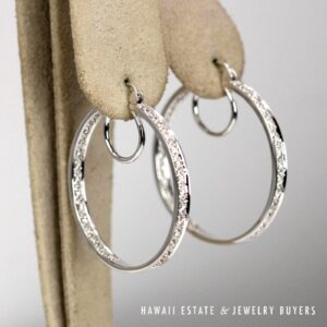 1.10ctw SI/GH Diamond Front & Back 18K White Gold Hoop Earrings