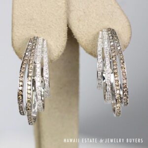 2ctw Chocolate Diamond Hoop Pierced 18K White Gold Earrings with Omega Clips