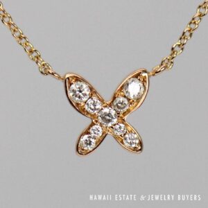 2.7g 18KYG 0.12ctw Diamond VS/GH Butterfly Adjustable Pendant 16 Inch