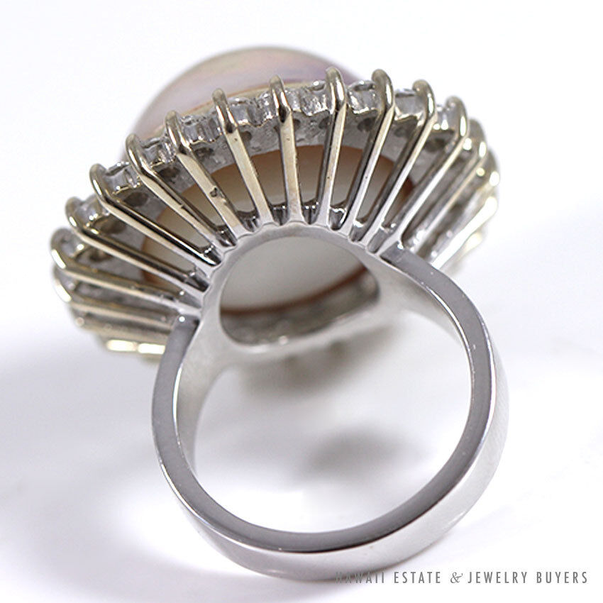 "Bronze" Mabe Pearl & Diamond Halo 14k White Gold Ring Size 7.25 - Image 4