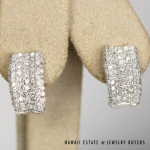2ctw Pave Diamond Saddle Pierced 18K White Gold Earrings with Omega Clips