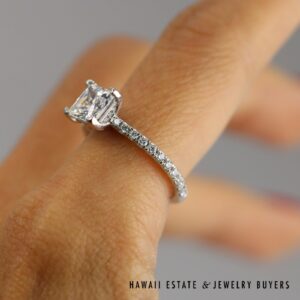1.56CT Princess Cut Diamond A Jaffe GIA Engagement Ring & 2 Band rings Set