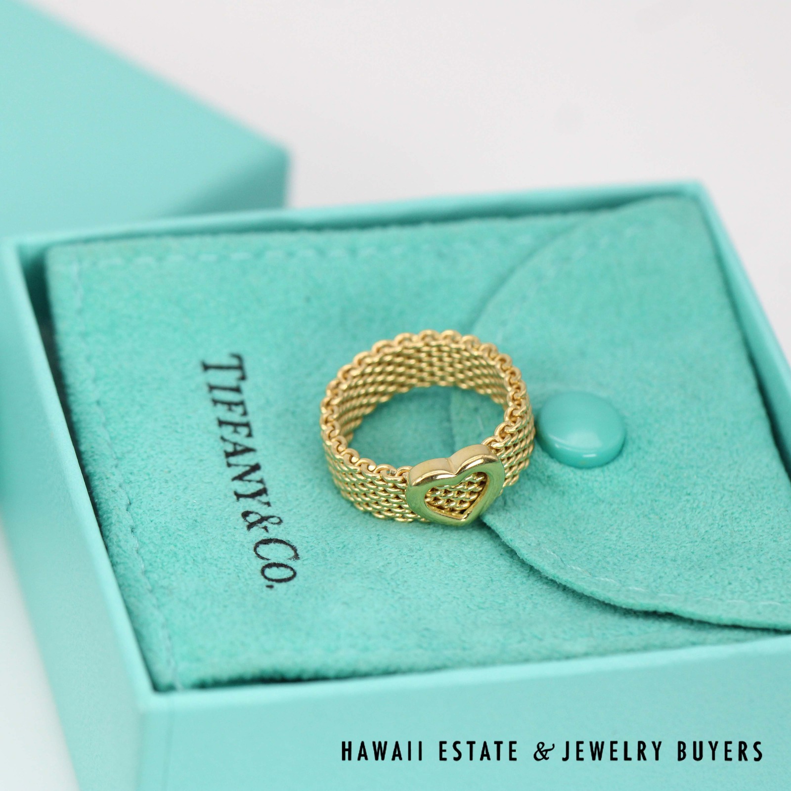 Tiffany & Co 7.3g 18KYG Somerset Mesh Heart Ring Size 5.5 with Box