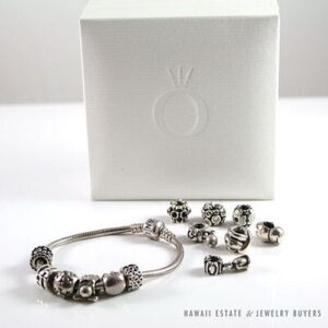 Pandora Charm Bracelet with 13 Pandora Charms Sterling Silver w/ Box