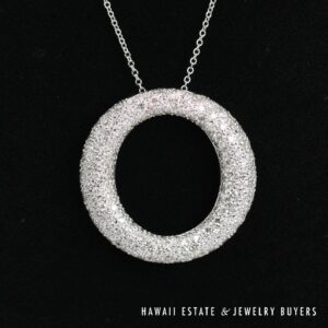 2ctw Diamond Pave Circle Pendant 18k White Gold 18" Rolo Chain, 9.4g