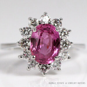 2.72CT Hot Pink Sapphire & Diamond 14K White Gold Ring