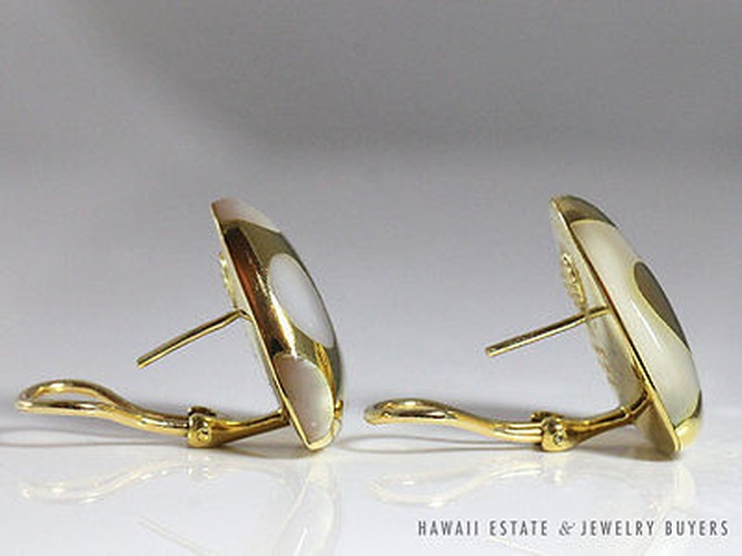 Tiffany & Co. Rare Vintage Angela Cummings Positive Negative Mother of Pearl 18K Gold Clip Earrings - Image 6