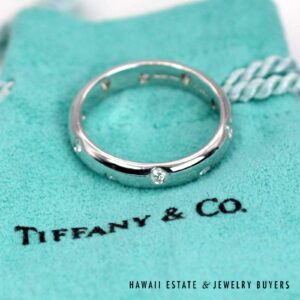 Tiffany & Co Platinum 4mm Diamond Etoile Band Size 5.5 with Pouch, 6.3g