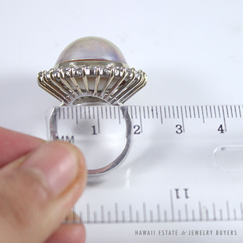 "Bronze" Mabe Pearl & Diamond Halo 14k White Gold Ring Size 7.25 - Image 10