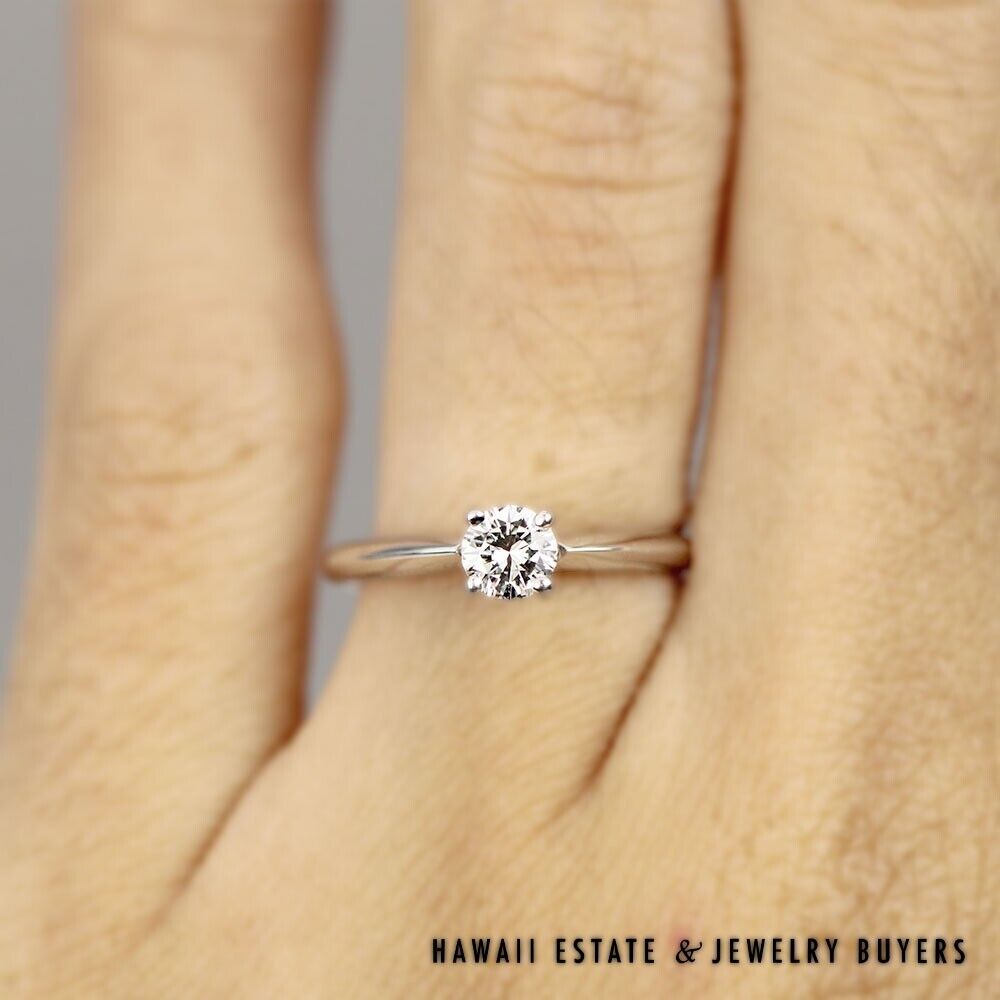 0.30CT Round Brilliant Diamond 14K White Gold Solitaire Engagement Ring Sz 4.25