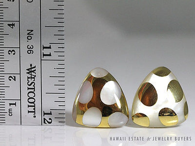 Tiffany & Co. Rare Vintage Angela Cummings Positive Negative Mother of Pearl 18K Gold Clip Earrings - Image 9