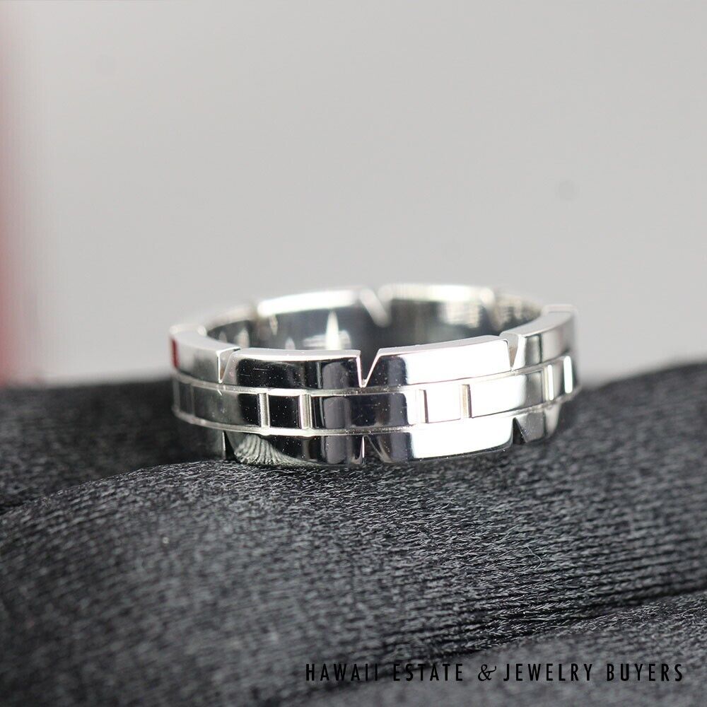 Cartier Tank Francaise 18K White Gold Ring Size 56 w/ Boxes and