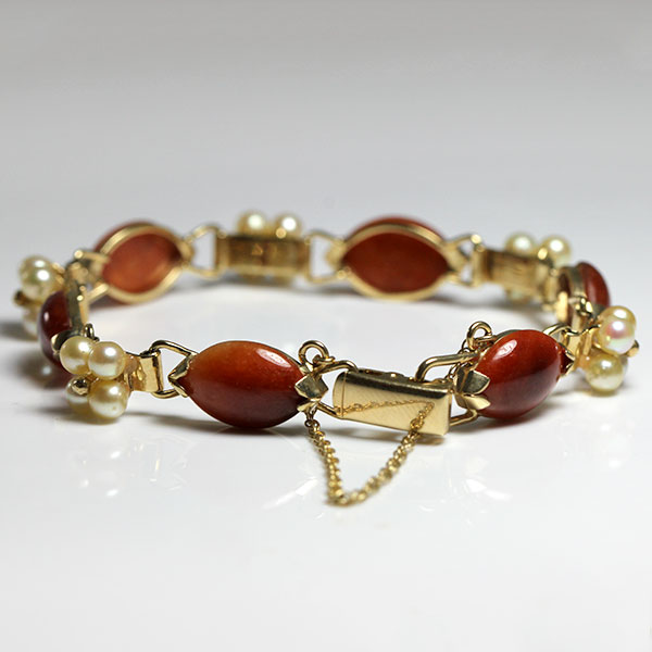 Ming's Red Jade & Pearl Bracelet