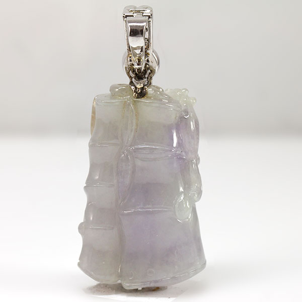 GIA CERTIFIED NATURAL GRADE A LAVENDER JADEITE JADE PENDANT W/ DIAMONDS - Image 2