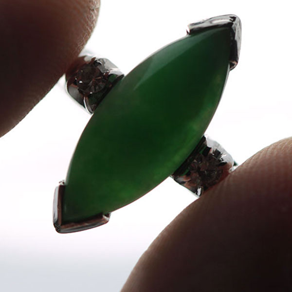 GIA CERTIFIED MARQUISE NATURAL JADE APPLE GREEN COLOR JADE RING GIA JADE SZ 5.25 - Image 2