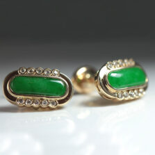 Apple Green Jade Diamond Oblong 18K Cufflinks