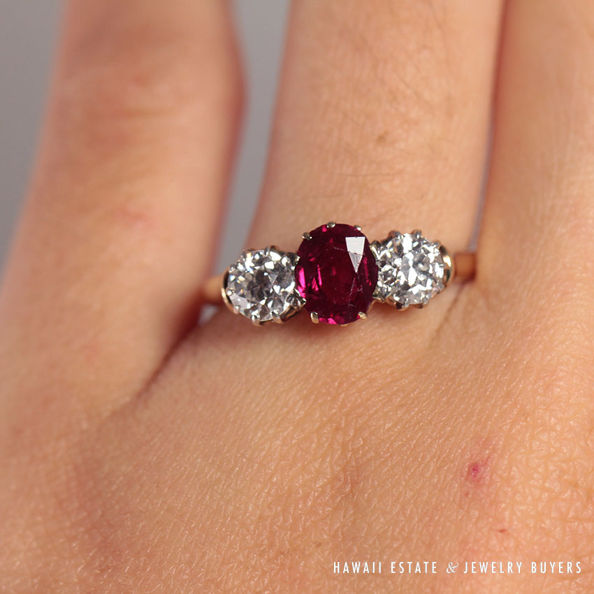 Antique 1800's Hamilton & Inches Pigeon Blood Ruby Diamond Ring - Image 3