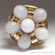 MING'S HAWAII LAVENDER JADE 14K YELLOW GOLD CLUSTER RING (SZ 5.75) RARE W/ BOX