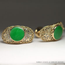 Vintage 1950's Apple Green Jade 14K Cufflinks