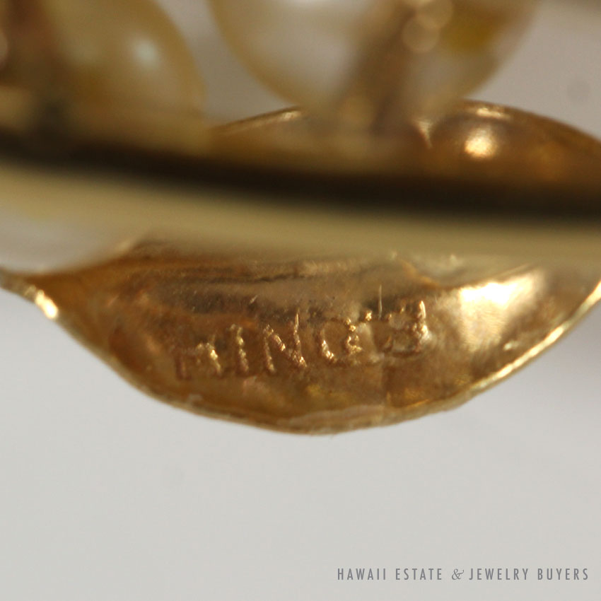 Ming's Hawaii Pearl Floral 14K Yellow Gold Brooch Pin - Image 5
